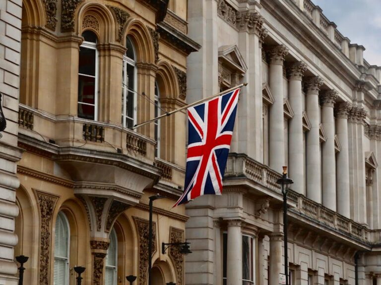 Union Jack British flag London historic building UK politics